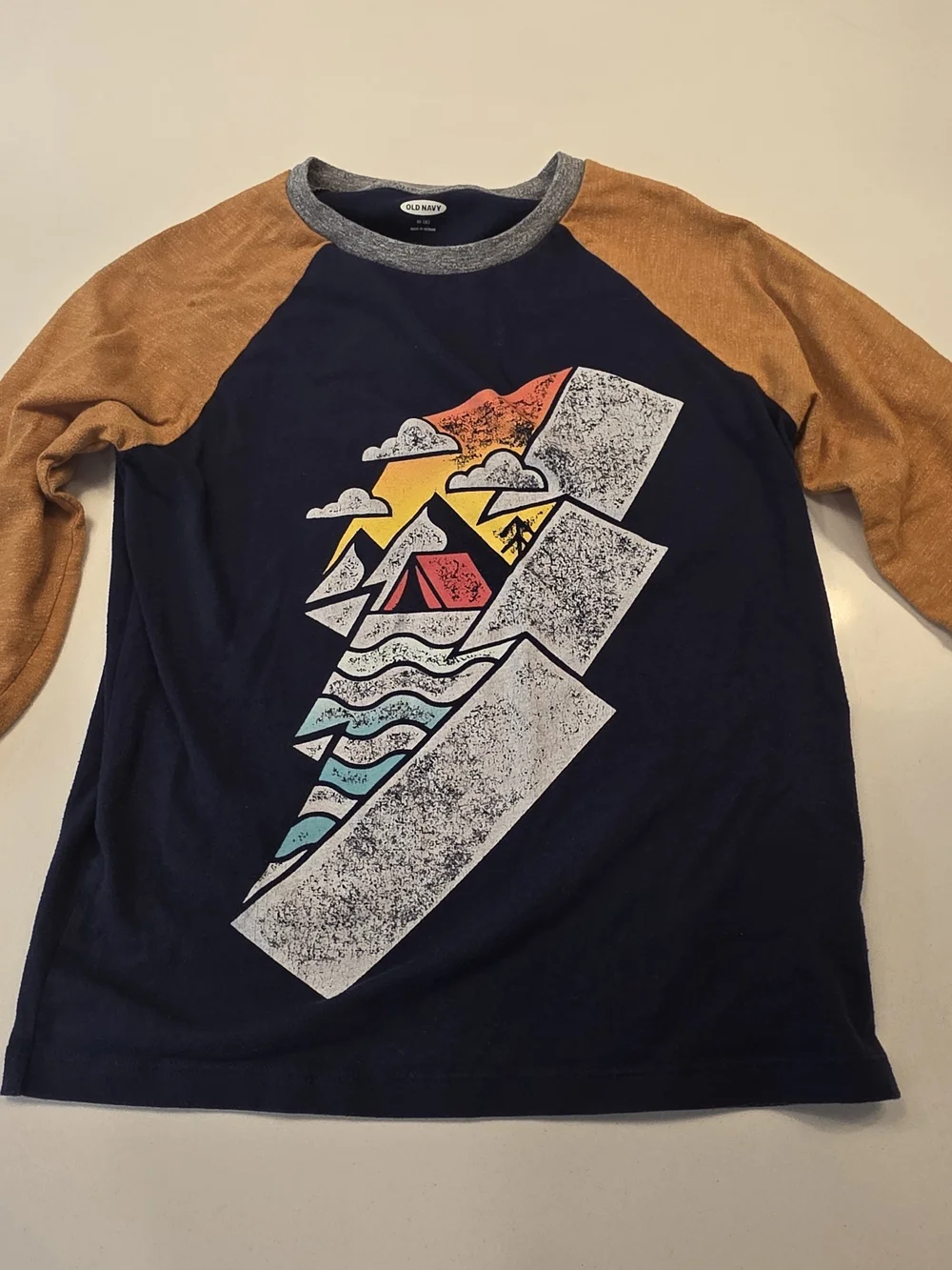 Old Navy Navy Long-Sleeve Raglan Tee with Mustard Sleeves